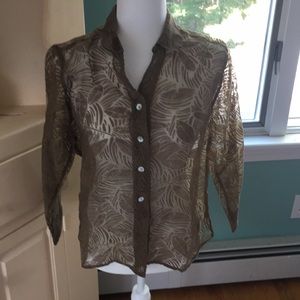 Brown sheer blouse with leaf pattern. Size…